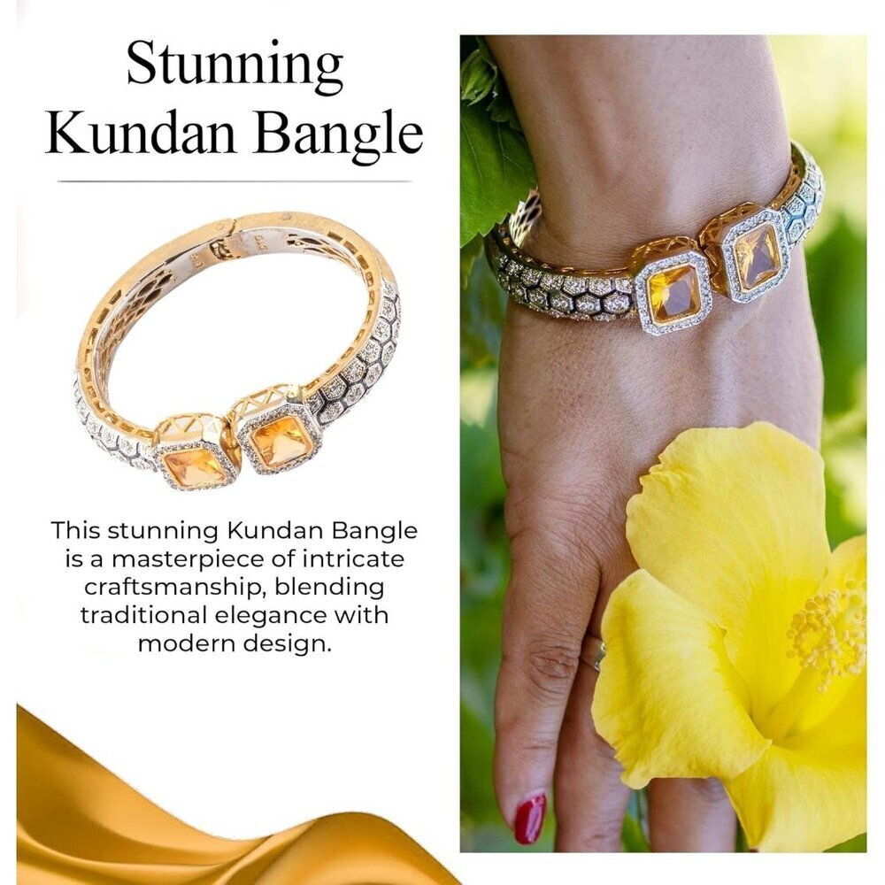 Women's Topaz 18k Gold Plated Cuff Intricate Hexagonal Design Stunning Bangle - Picture 6 of 9